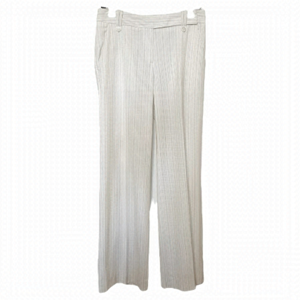 SISLEY WHITE GREY STRIPED STRAIGHT LEG MID RISE FORMAL TROUSER PANTS - S - Picture 2 of 10